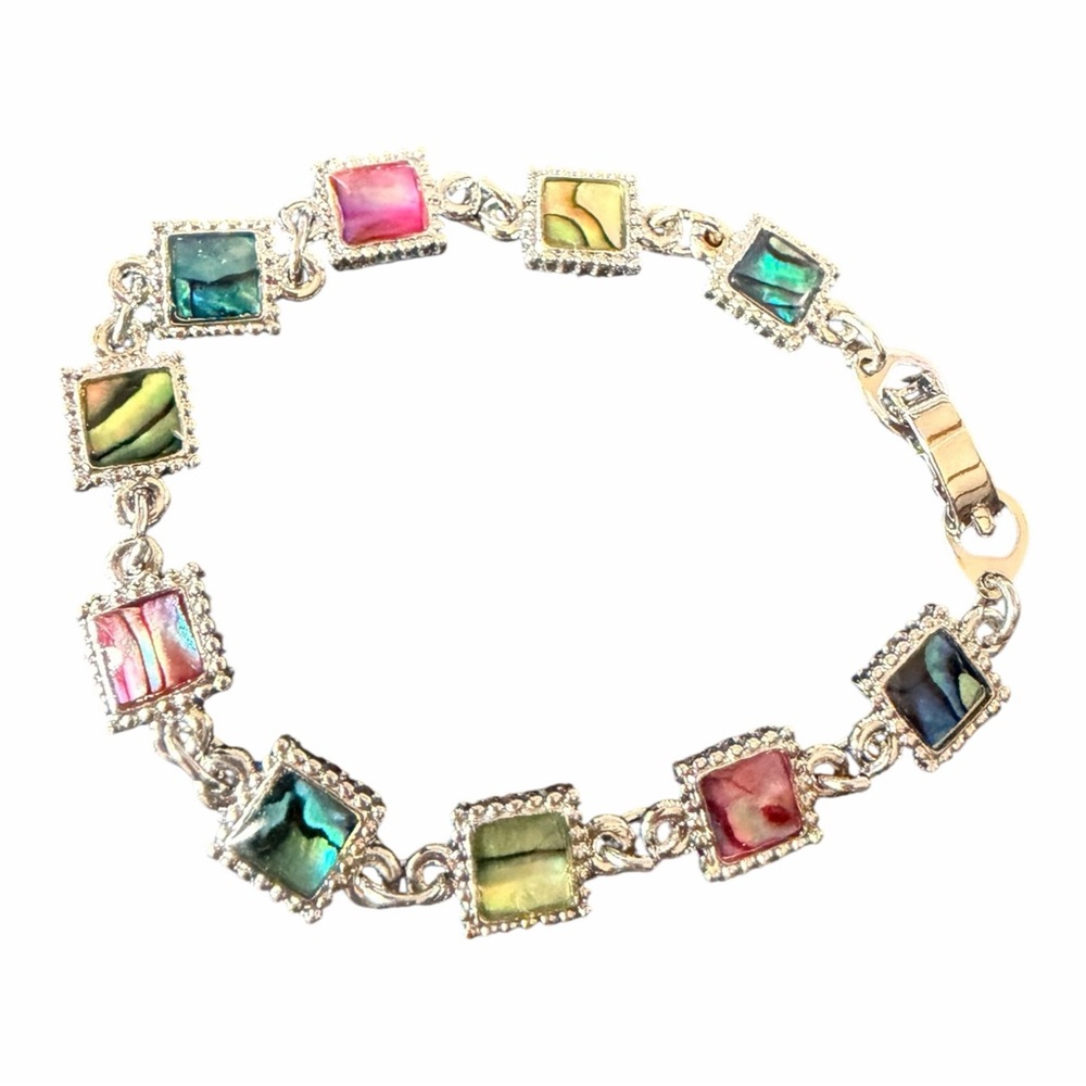 Multicolor Abalone Shell Square Link Bracelet - W… - image 5